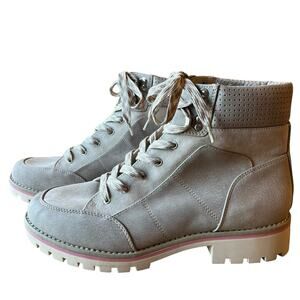 Sole Society Combat Boots Womens Ada Black Cow 10 Grey Taupe Ankle Lug Sole